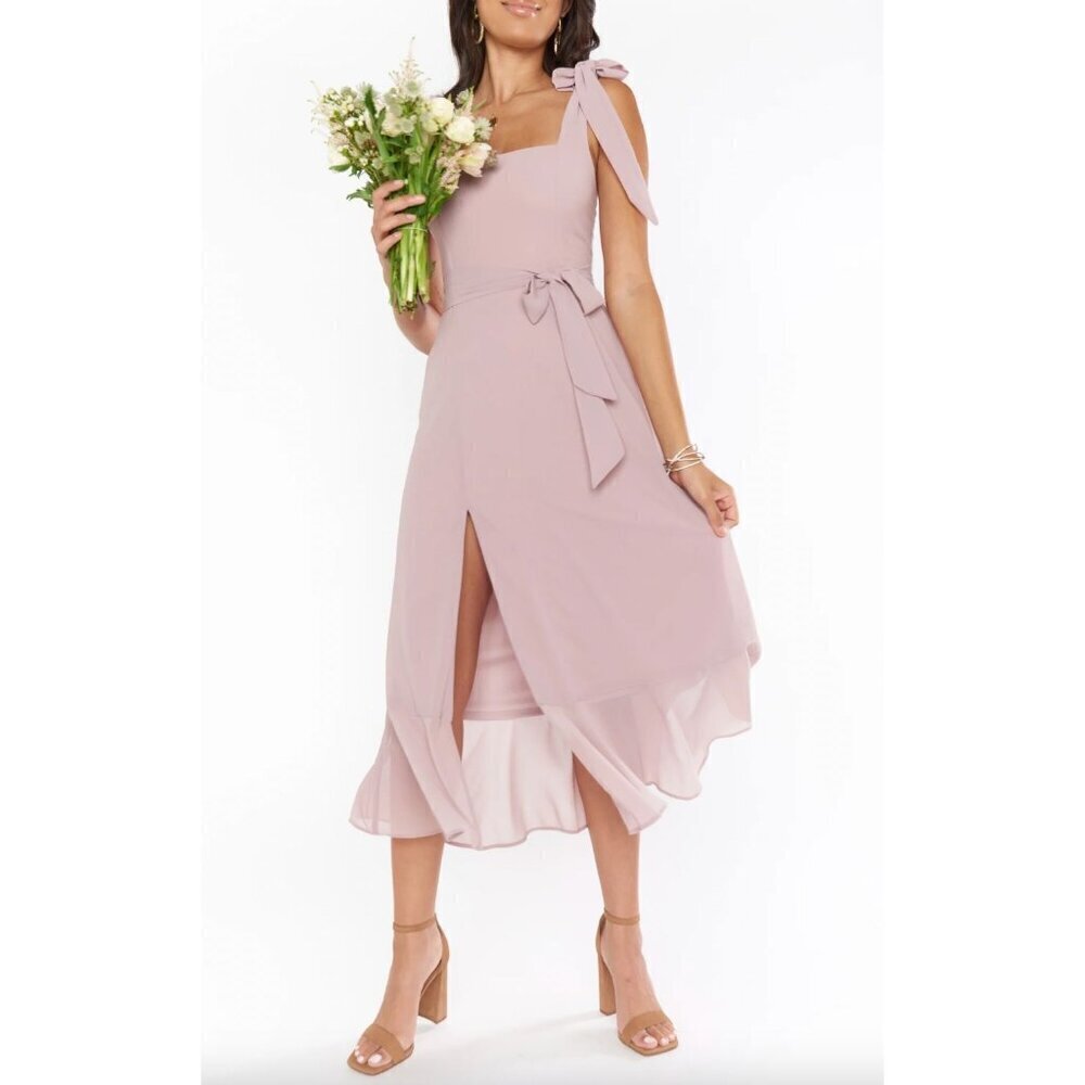 NWT Show Me Your Mumu Claire Midi Dress Neutral Mauve Chiffon Size S